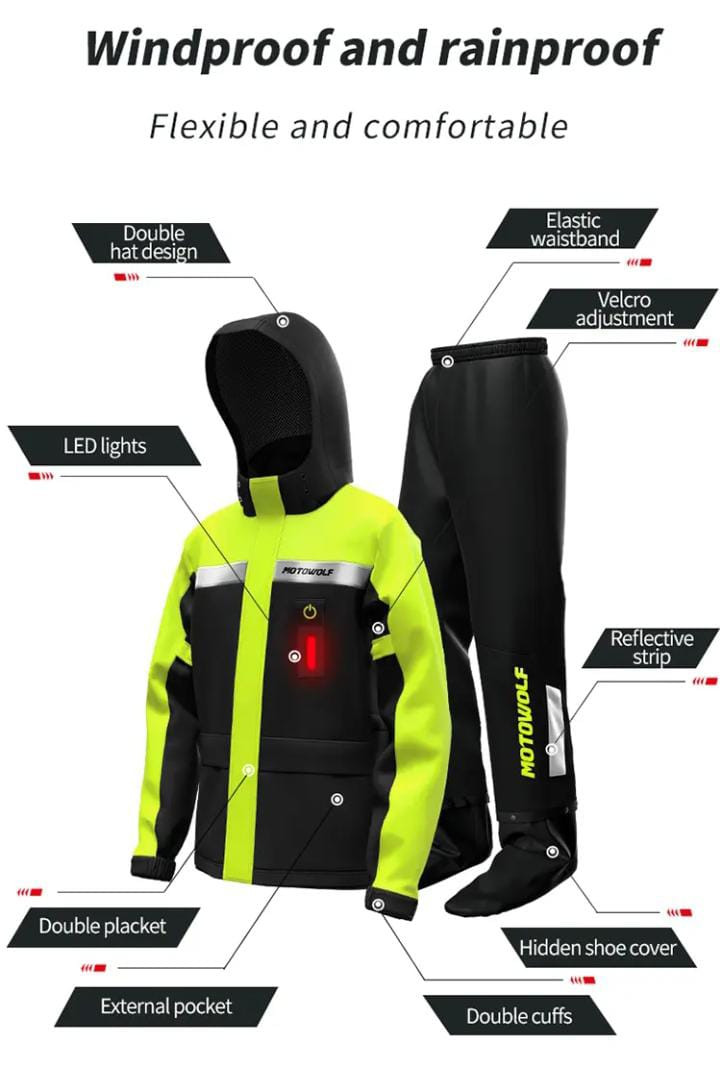 Motowolf 0402 Premium Motorcycle Raincoat